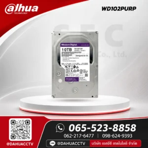 WD102PURP WD Purple Pro HDD 10TB สำหรับกล้องวงจรปิด รองรับ AI, CMR, SATA 6Gb/s, 7200 RPM, Cache 512MB และ Workload 550TB/ปี